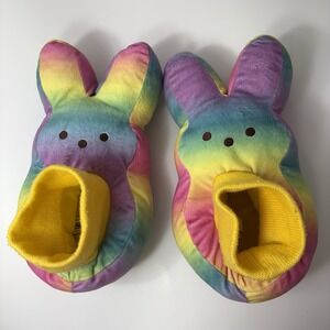 Peeps Plush Bunny Rainbow Slippers, colorful tie-dye‎ Kids Easter Sz 13/1